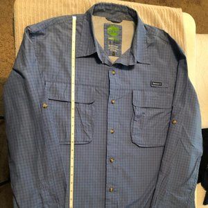 Men's Timberland TURBO-DRY Quick Dry Fishing Hiking Long Sleeve Shirt Blue LARGE